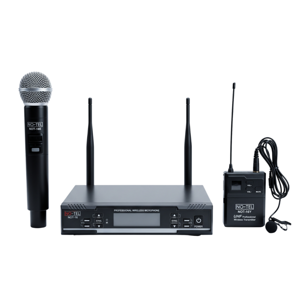 NOTEL NO-TEL NOT-16EY El + Yaka/Headset UHF Kablosuz Mikrofon Seti | Çift Kanal Alıcı, 2x100 Frekans, Taşıma Çantalı