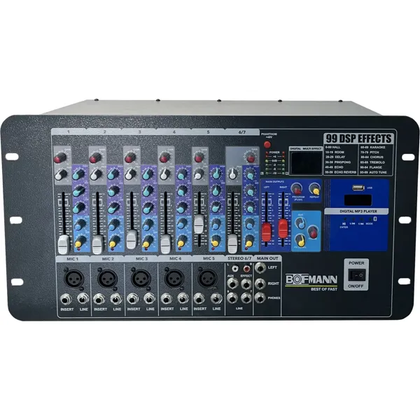 BOFMANN 7 KANAL 2X150W REVERB'LÜ STREO POWER MİKSER AMPLİFİKATÖR